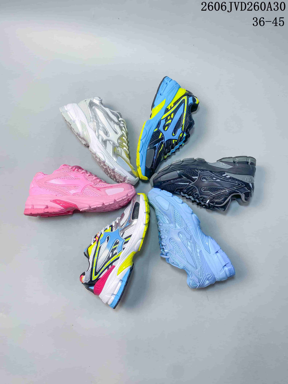 Several Trapstar Trispeed 3000 sneakers arranged together in different colors.