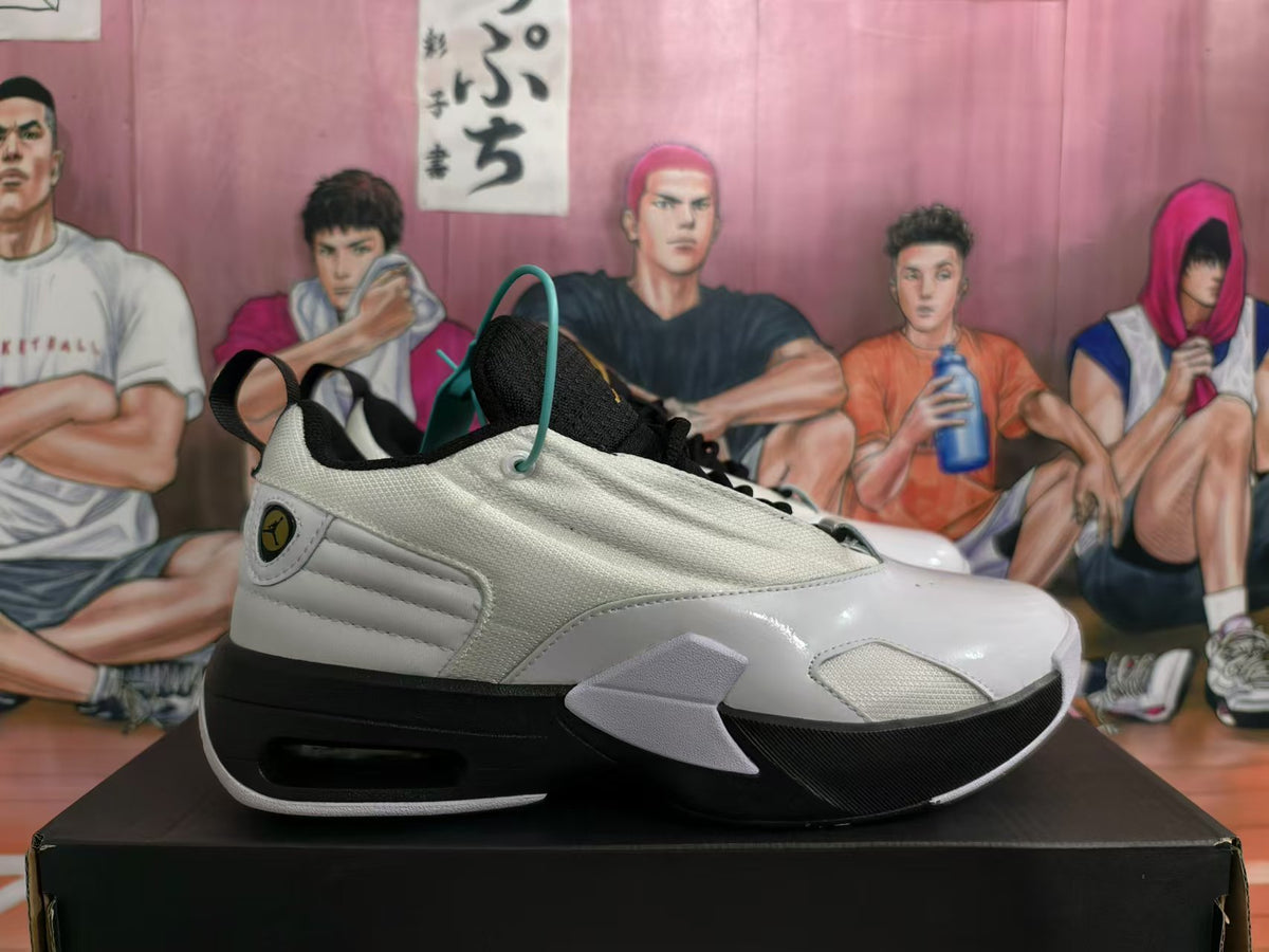 Side view showing the white upper, black outsole accents, and heel air unit