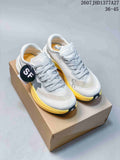 Pair of white and yellow On Cloudmonster 3 Hyper sneakers displayed on a shoebox; the image shows the printed range 36–45 and style code JHD1377A27.