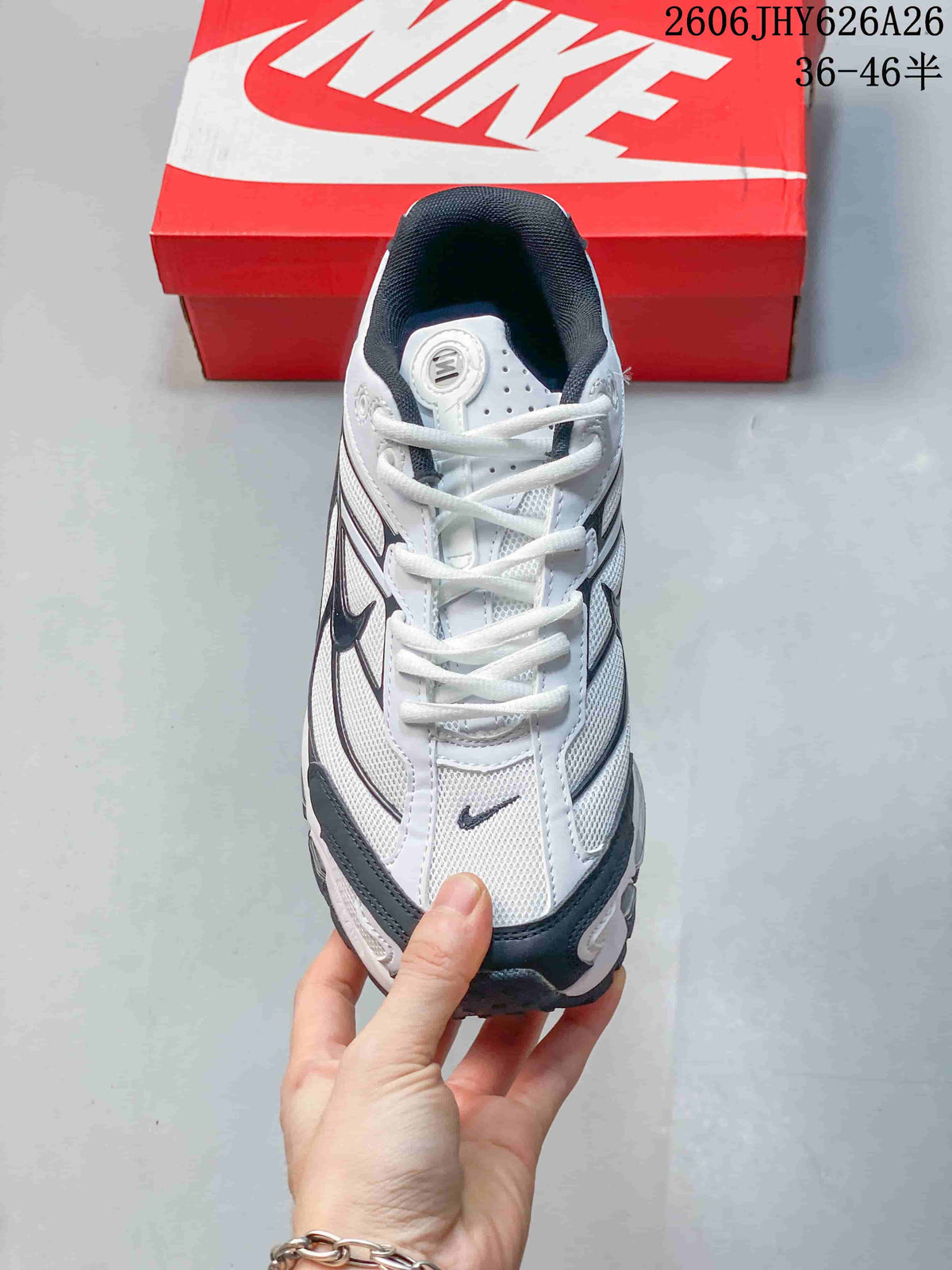 Front view of the sneaker showing the laces, toe and upper details