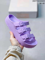 Purple Papillio three-strap sandal shown from an angled front view.
