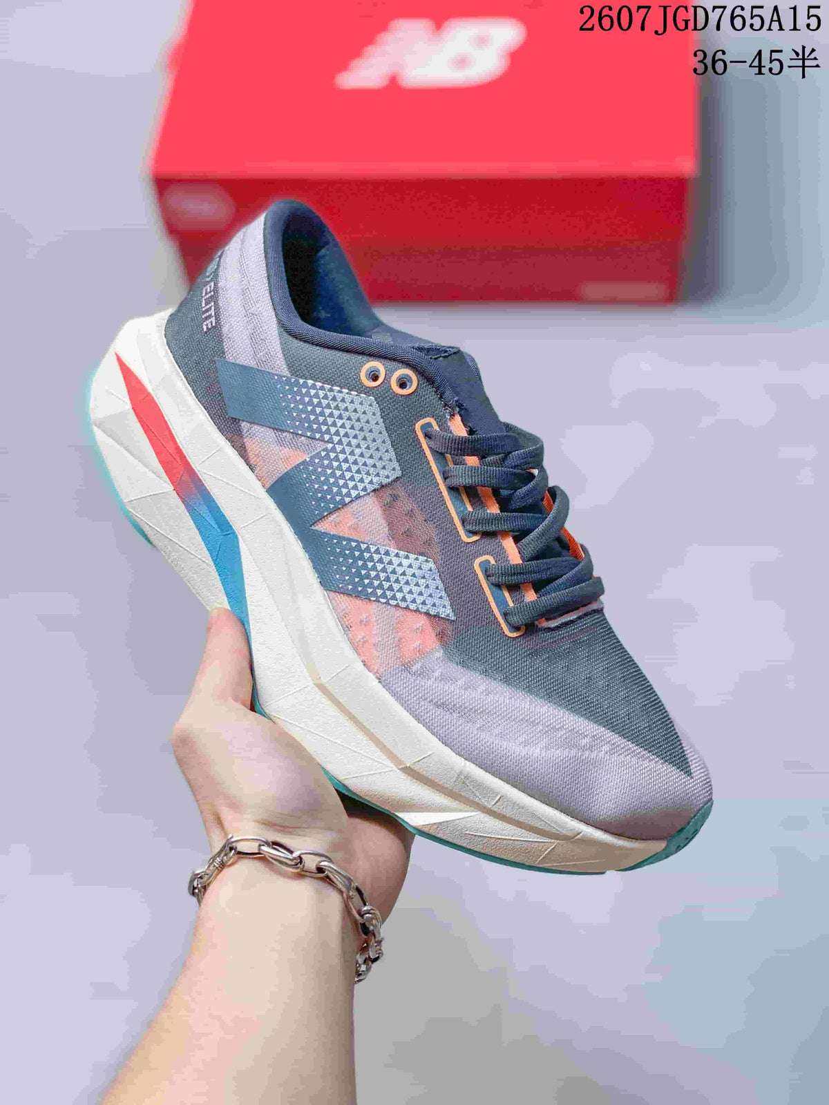 Angled side view of the gray running shoe with layered panels and a sculpted sole.