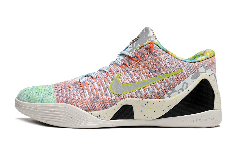 Side view of a pastel multicolor low-top shoe.