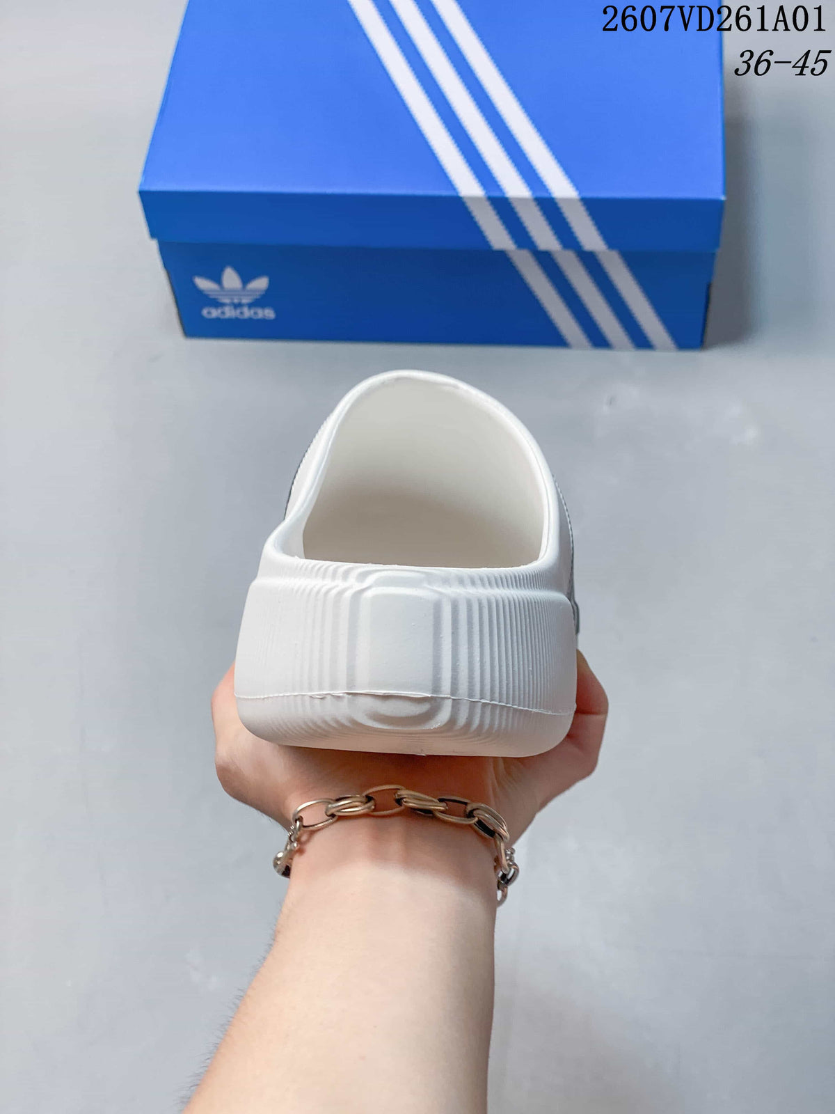 Rear view of the white mule slide showing the open heel