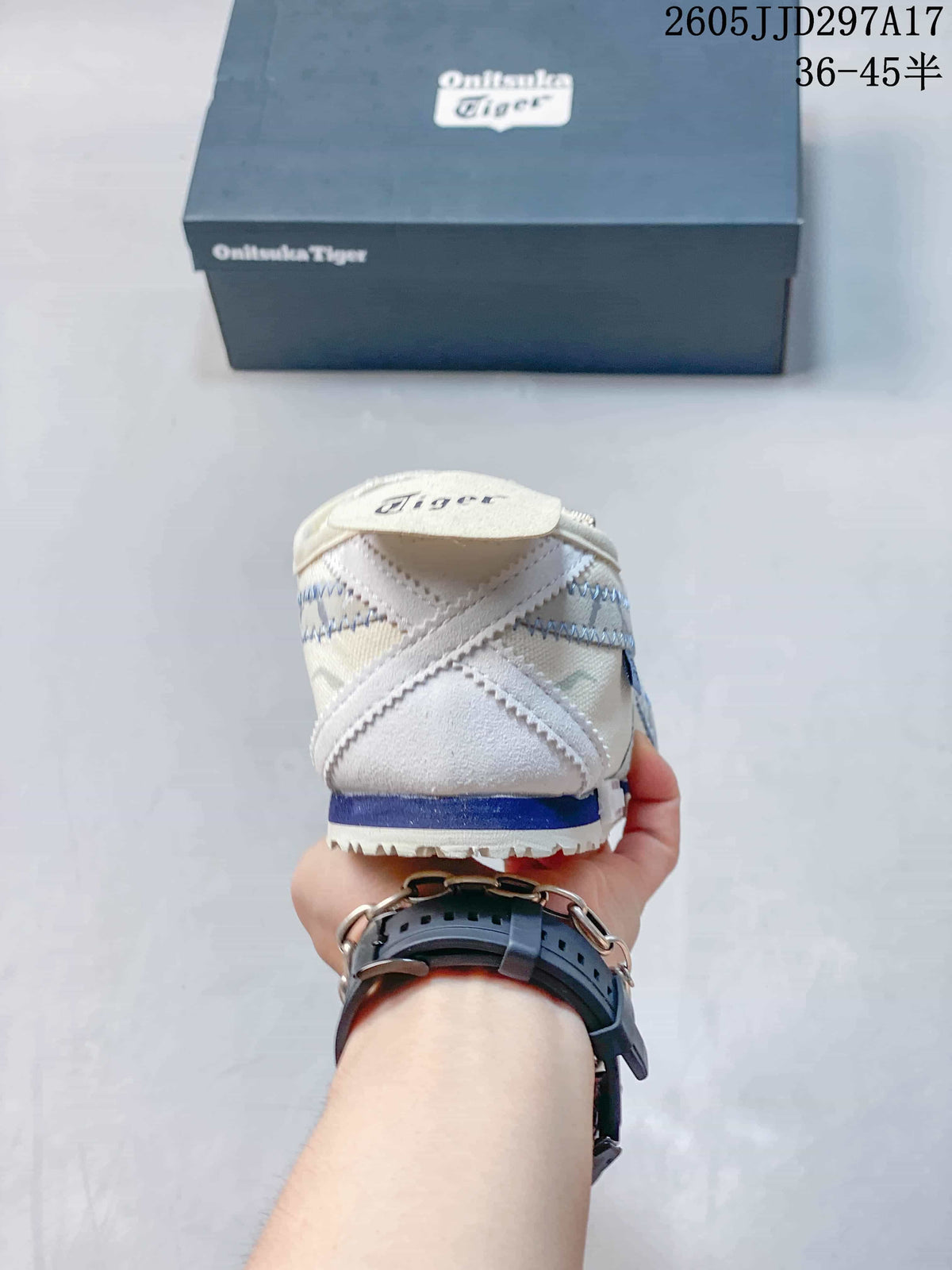 Rear view of the sneaker showing the layered heel, blue heel accent and branded heel tab; JJD297A17 and the size range 36–45.5 are visible.