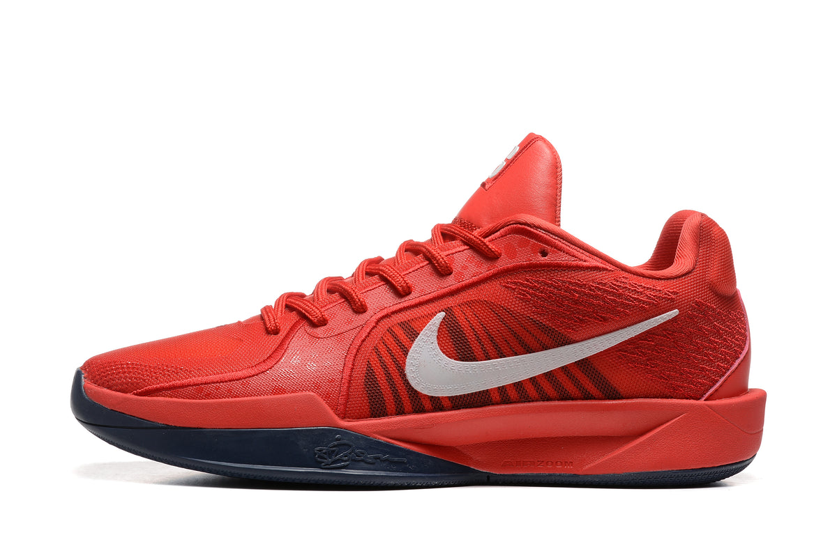 Side profile of a red Nike Sabrina basketball shoe.