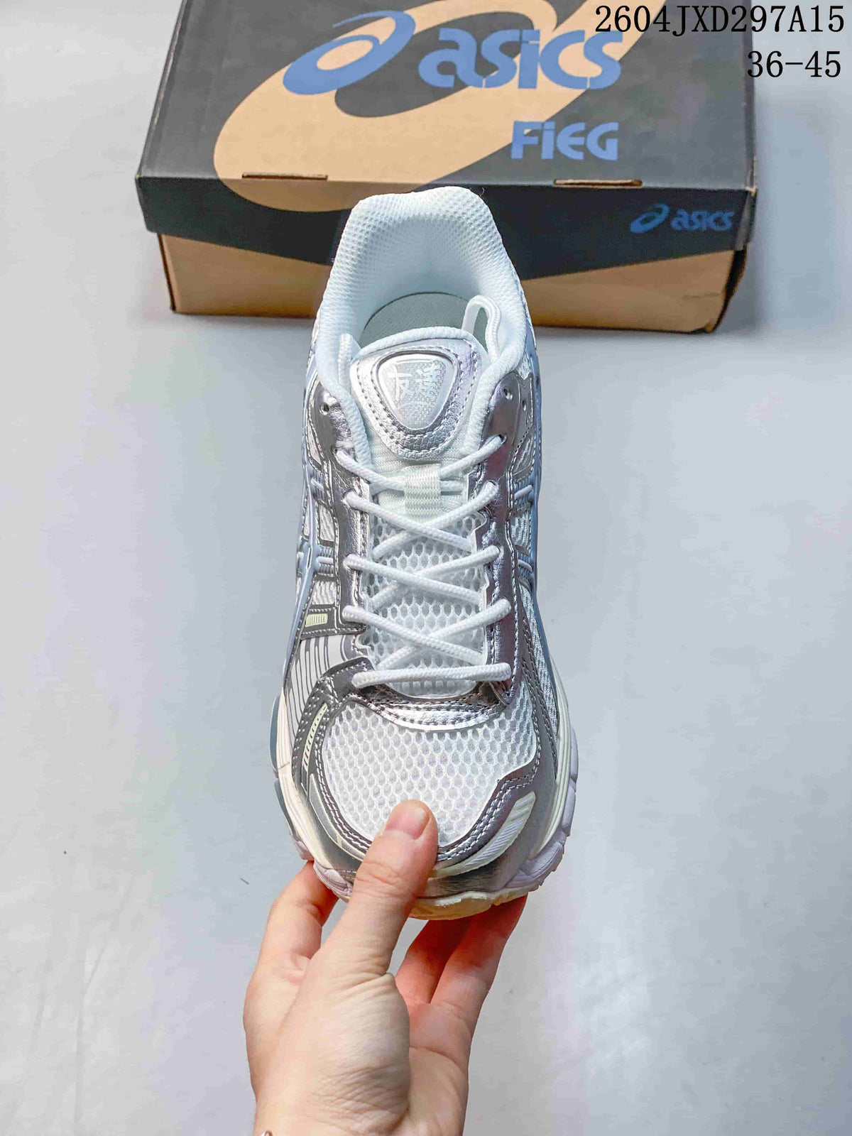 Top view of the sneaker showing white laces and mesh toe panel
