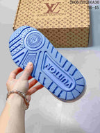 Blue patterned outsole of a Louis Vuitton Trainer Maxi sneaker