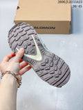 Outsole view of blue and light neutral Salomon XA Pro 3D Suede trail running shoe