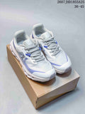 Pair of white and blue On Cloudvista 2 sneakers displayed on a shoebox, with the listed range 36–45 and style code 2607 JHD1855A25 visible.