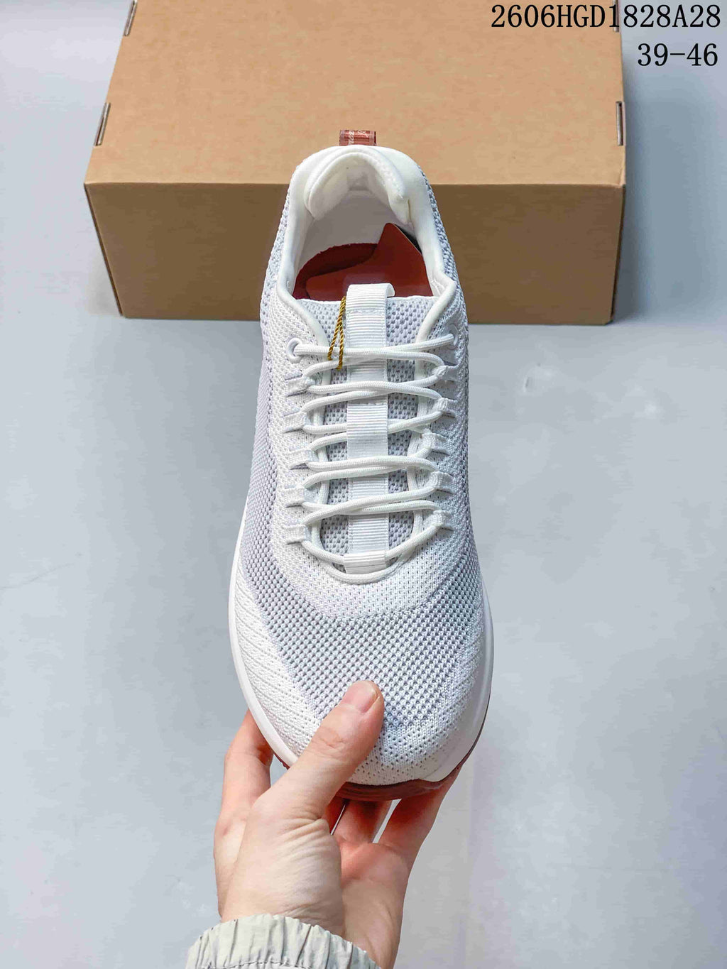 Top view highlighting the laces and knit-style upper.
