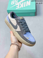 Angled view of a Nike SB Force 58 shoe showing its multicolor panels and low-top shape