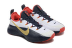 Angled view of the pair showing lace-up fronts and contrasting colors