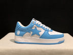Opposite side profile showing the star side panel, small ape-head graphic, white midsole, and blue outsole.