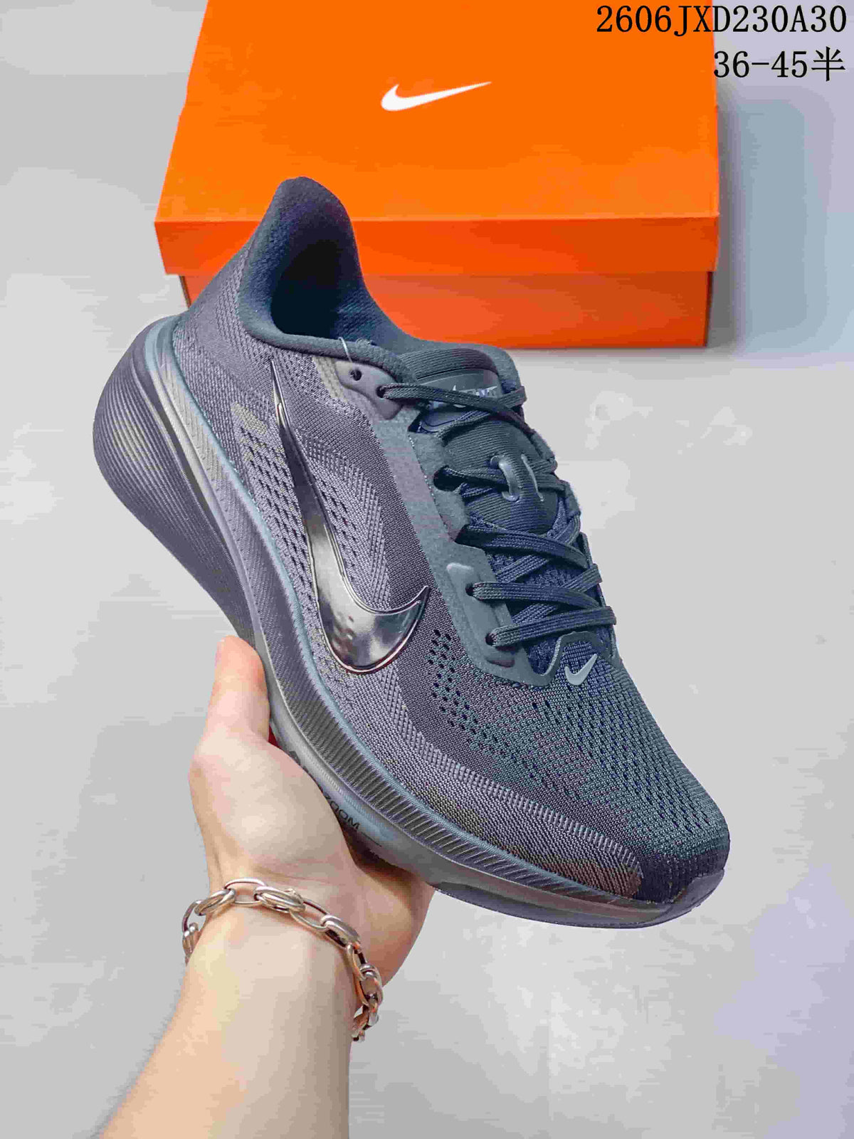 Angled side view highlighting the perforated upper and dark Swoosh.