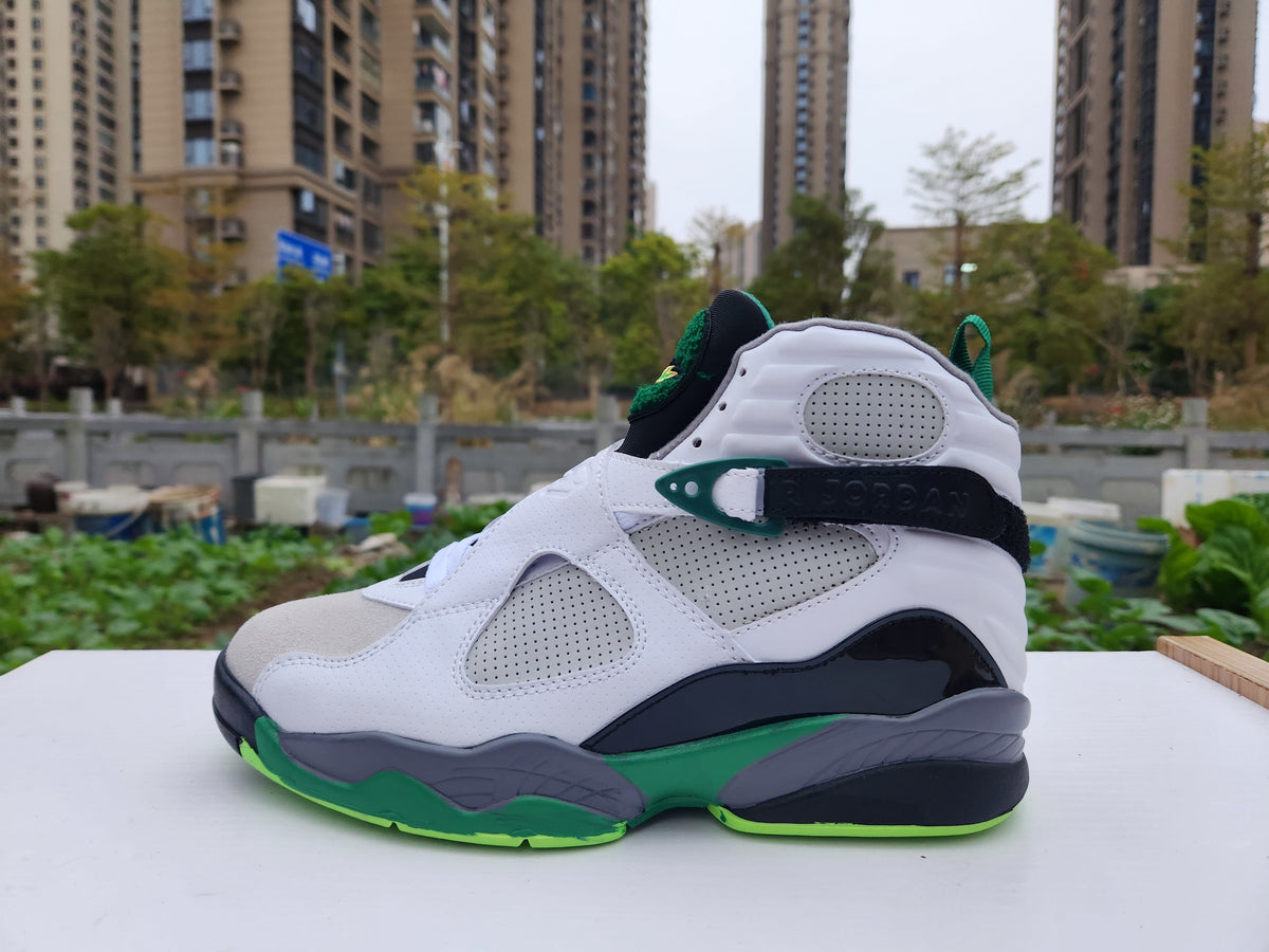 Jordan 8 High-Top Sneakers in Green, White and Grey