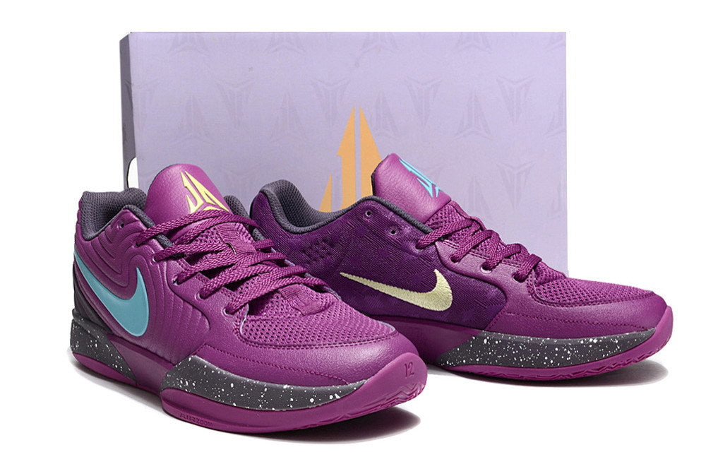Purple Ja 2 shoes pictured in front of a shoe box.