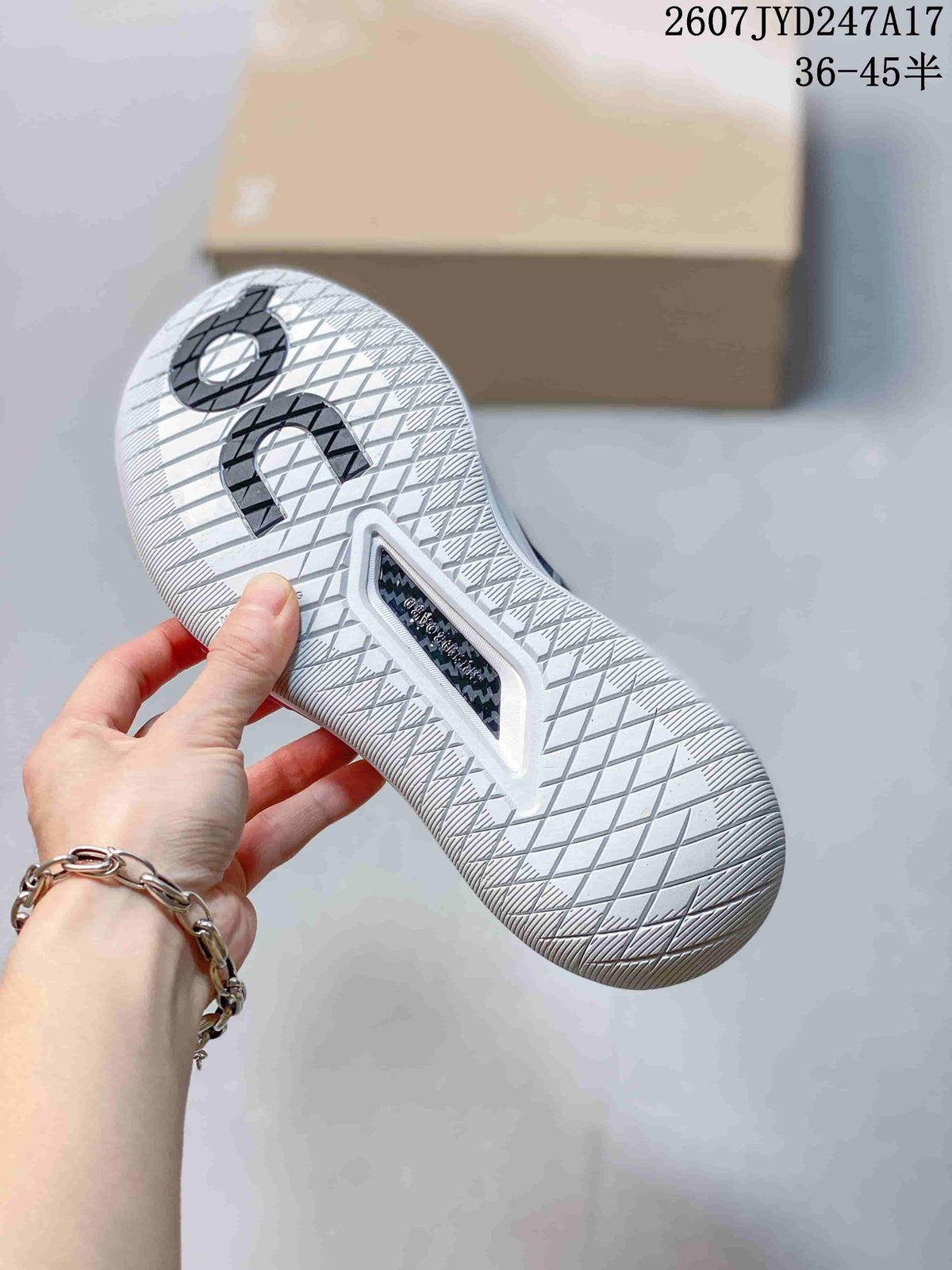 Underside of the sneaker showing a patterned white rubber outsole and On branding.