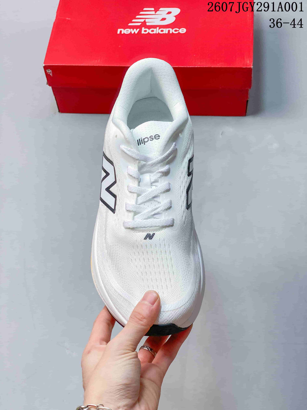 Front view of the lace-up shoe with a textured white upper.