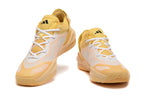 Pair of yellow Adidas Adizero shoes with white laces, shown from the front