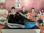 Side view of a black Nike GT Cut 3 shoe with turquoise Swoosh and blue outsole