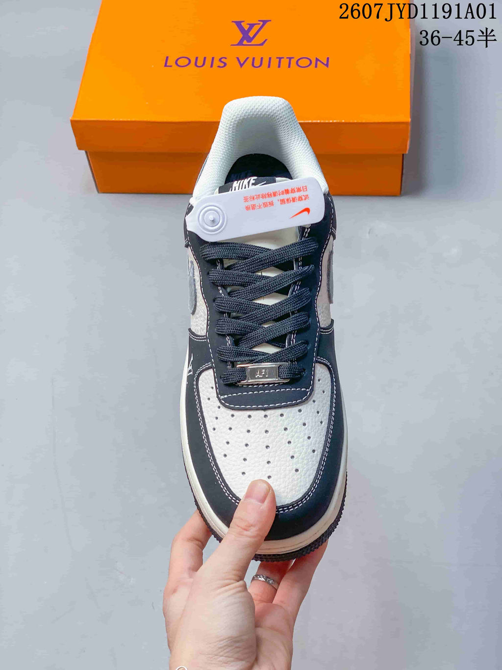 Front view showing the perforated toe and dark laces