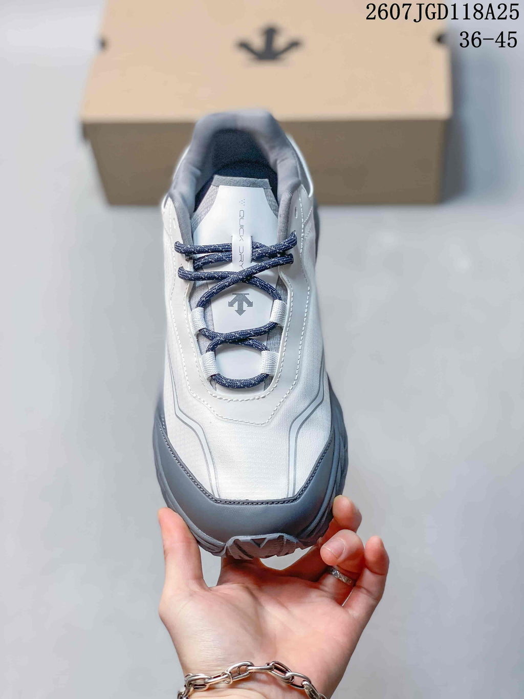 Top view showing the lace-up construction, padded collar, and layered toe design