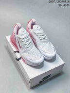White and pink Nike Air Max 270 sneakers displayed on a Nike shoe box, with style code 2607JGD388A18 and size range 36–40 shown at the top.