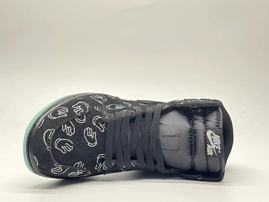 Jordan 1 High Black Patterned Sneakers with Mint Sole