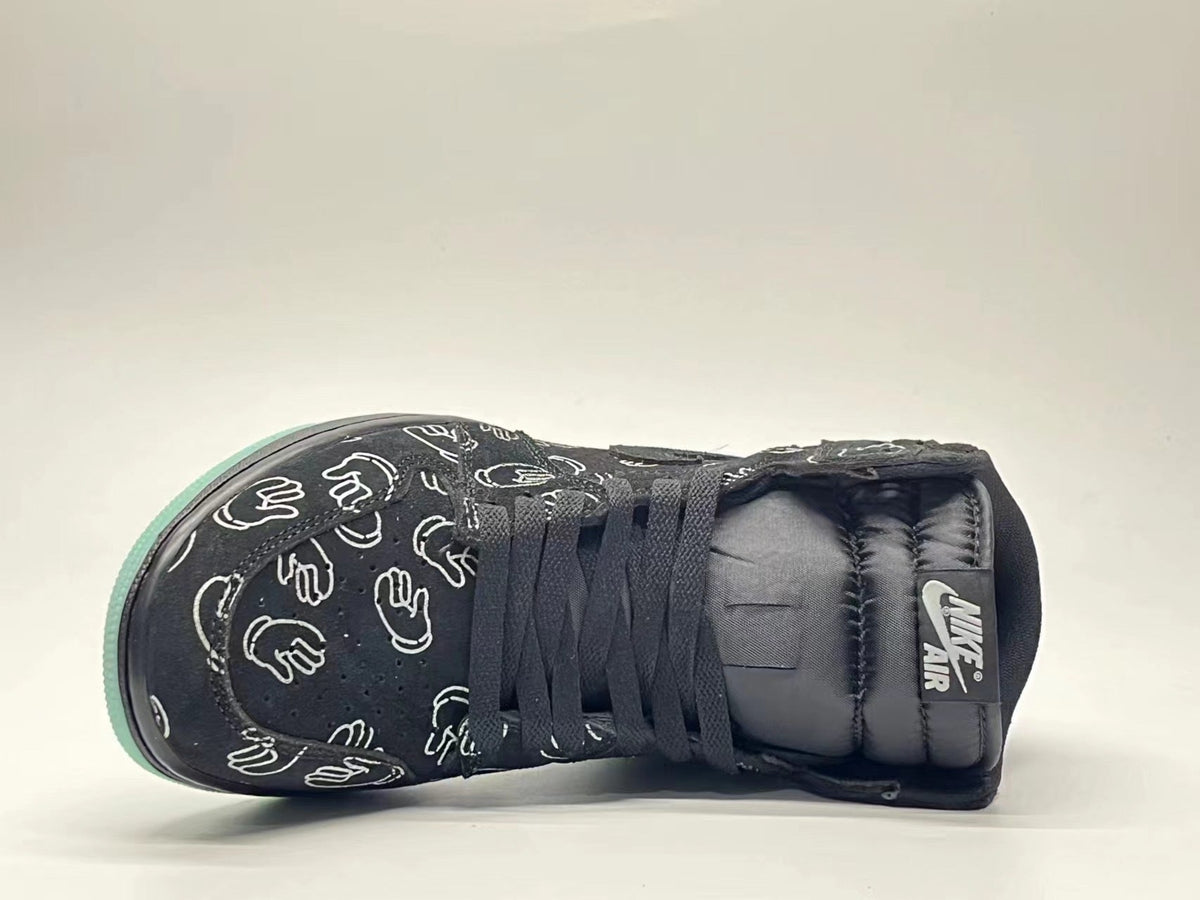 Jordan 1 High Black Patterned Sneakers with Mint Sole