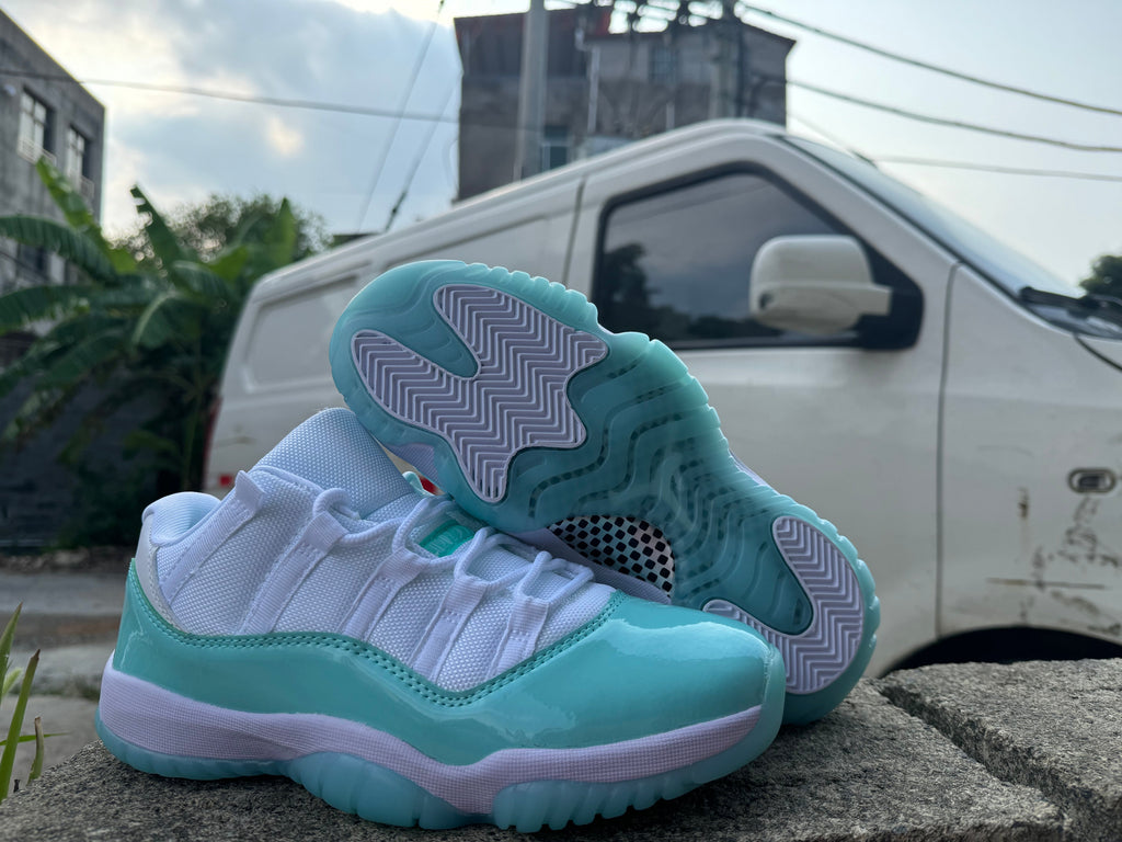 Jordan 11 Low White and Light Green Sneakers