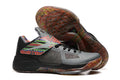 Gray and black Nike KD 4 shoe with multicolor accents and a patterned translucent outsole.
