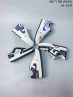 Several color variations of low-top sneakers arranged together