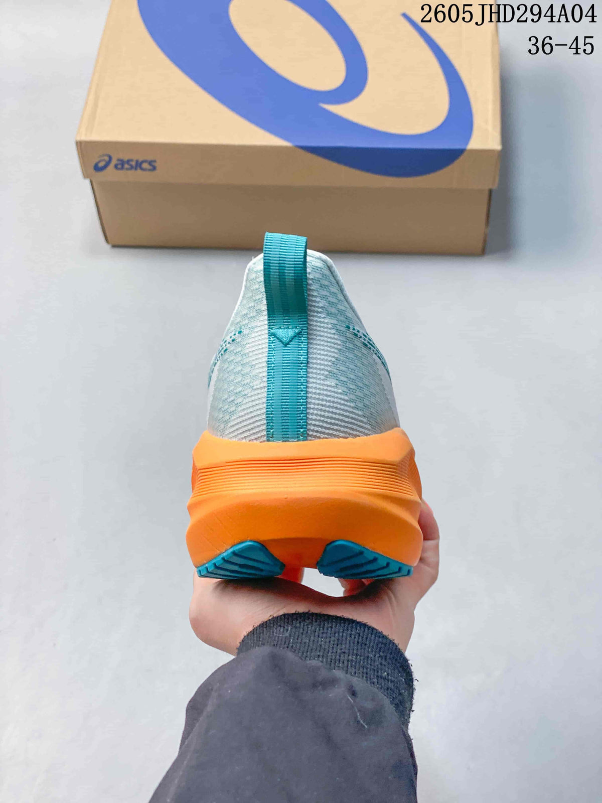Rear view showing the heel pull tab and orange heel midsole
