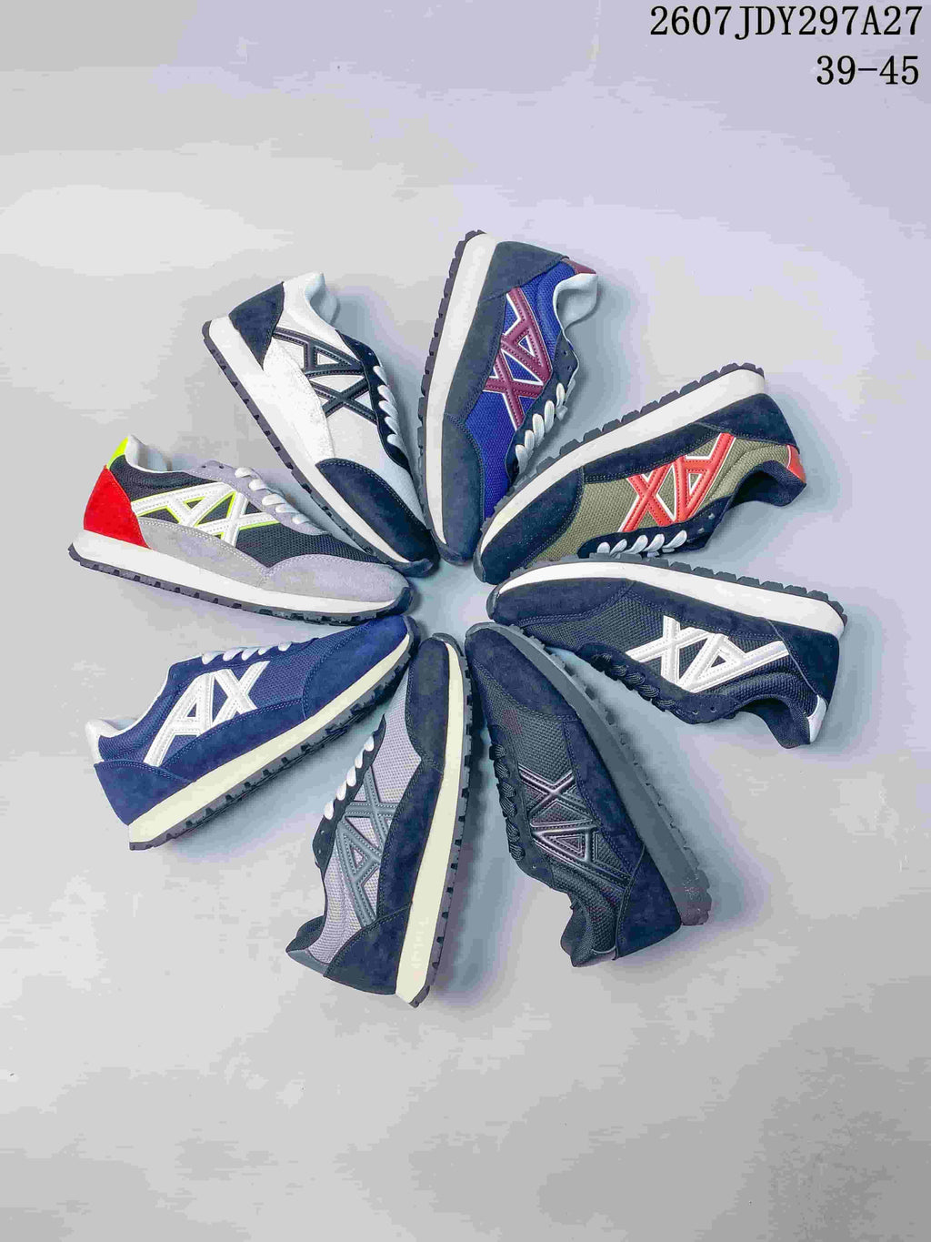 Multiple colorways of the low-top sneaker arranged in a circular display.