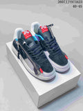 Pair of black and white Nike Lunar Force 1 sneakers with side zippers, colorful accents, and a visible 40–45 size range and code 2607JJY973A23.
