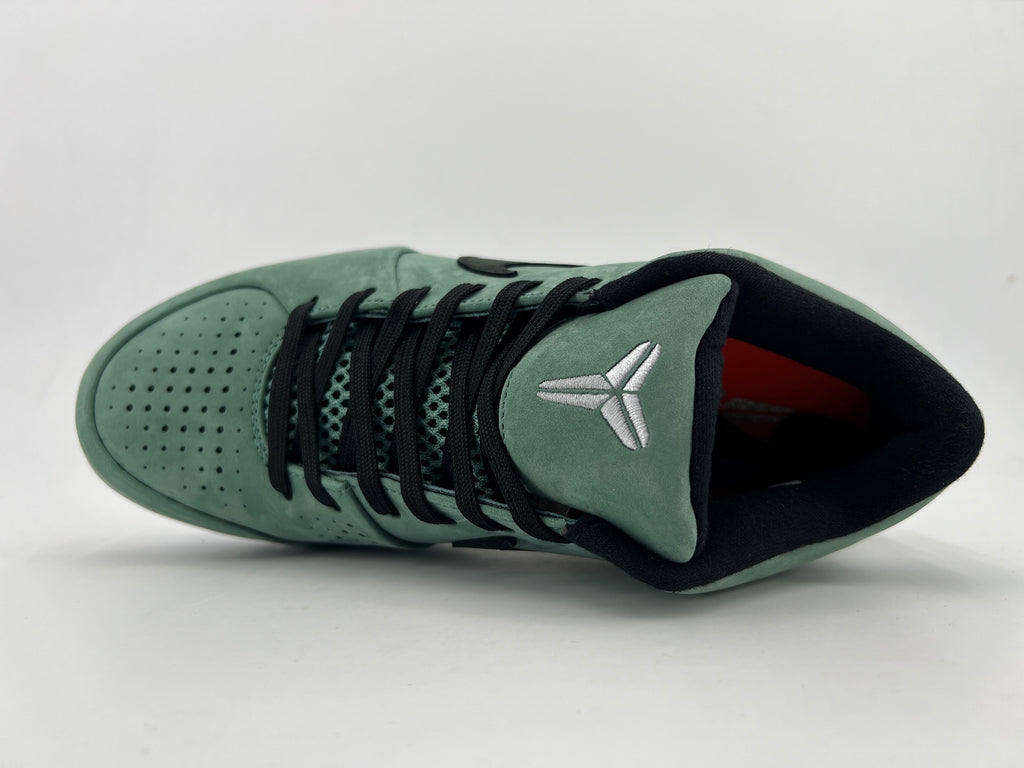 Top view showing the tongue logo, laces and mesh lace panel