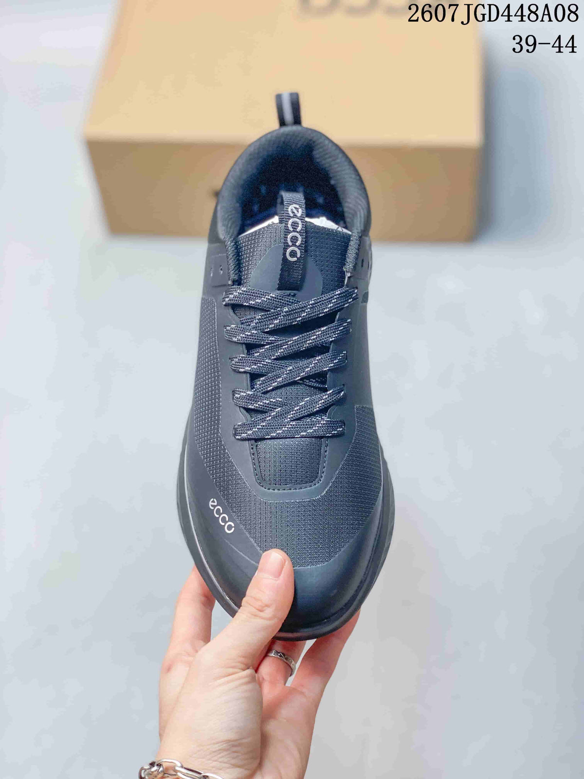 Top view showing the laces, padded collar, and textured toe area