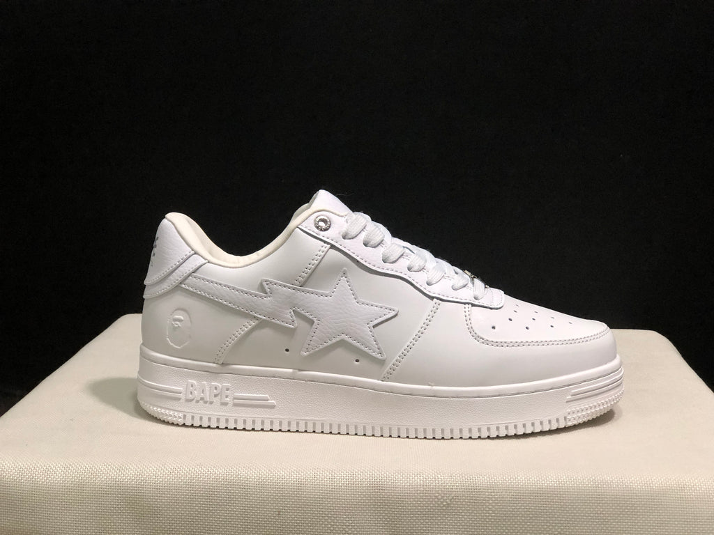 Outer side profile showing the large tonal star panel and BAPE branding on the outsole sidewall.