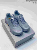 Pair of dark gray Kailas low-top hiking shoes displayed on a shoebox, with model code 2607JVD238A18 and size range 40–45 visible above.