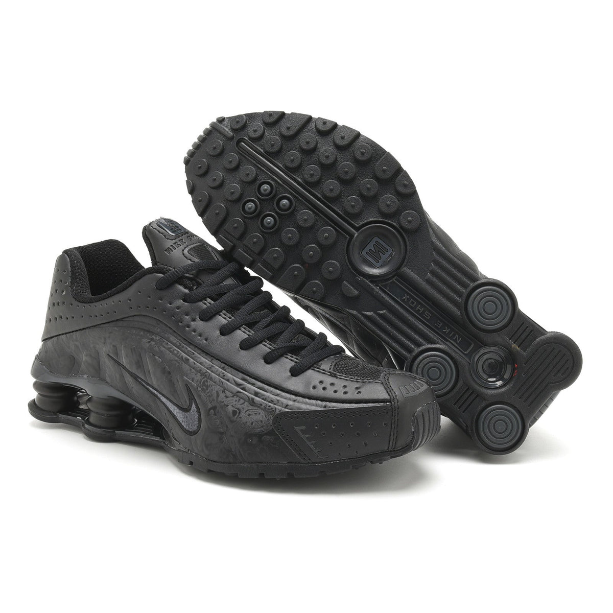 Nike Shox R4 Black Embossed Sneakers