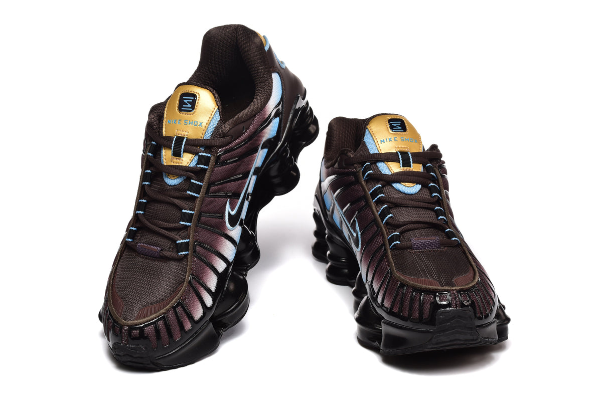Nike Shox TL Sneakers in Dark Brown, Blue and Gold
