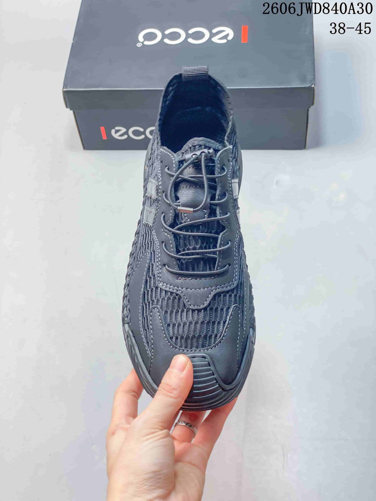 Top view of the sneaker showing its laces and patterned upper