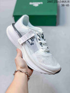 White Lacoste Neo Run low-top sneaker with dark sole accents, lace-up closure, side logo, and product tag; size range text 36–45 is visible.