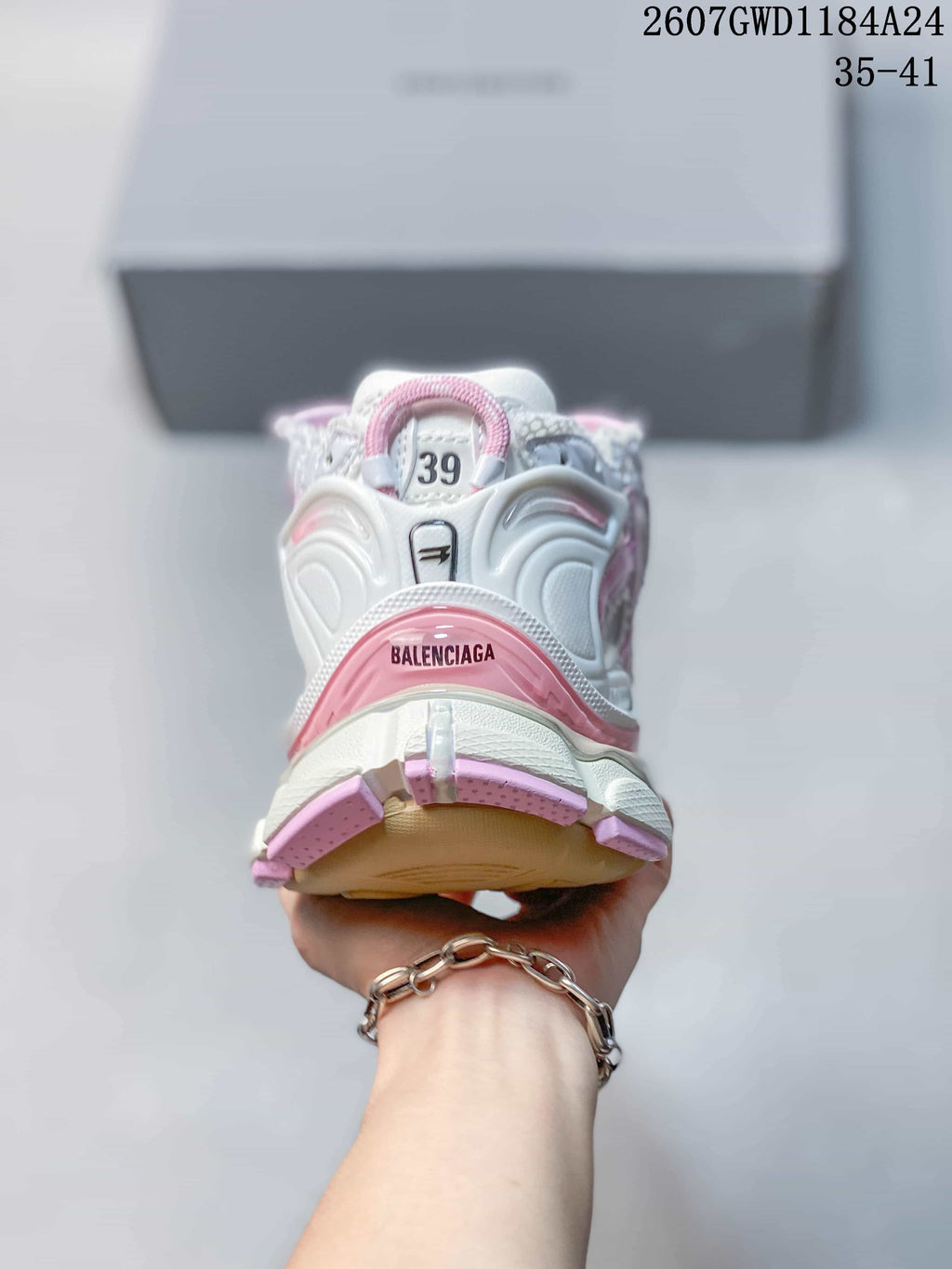 Rear view of the sneaker showing the size 39 marking and Balenciaga branding on the heel.