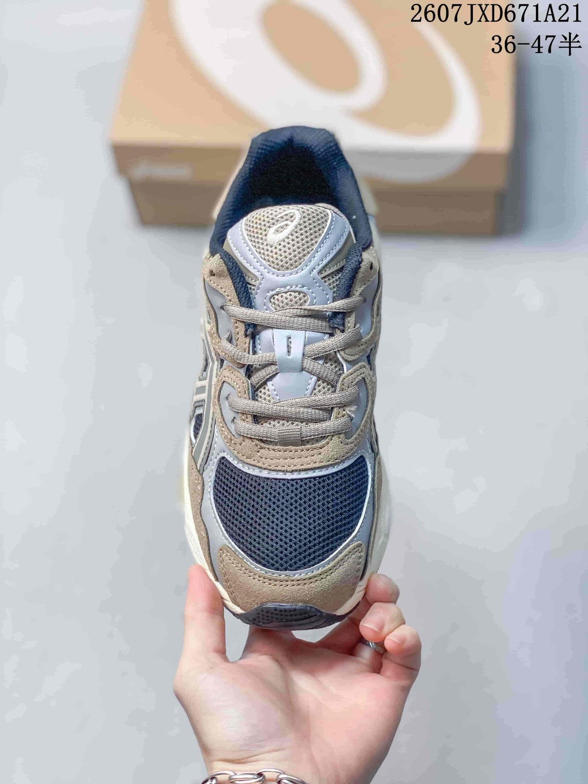 Top view of the Asics sneaker showing the mesh toe box, layered upper, tongue, and laces.
