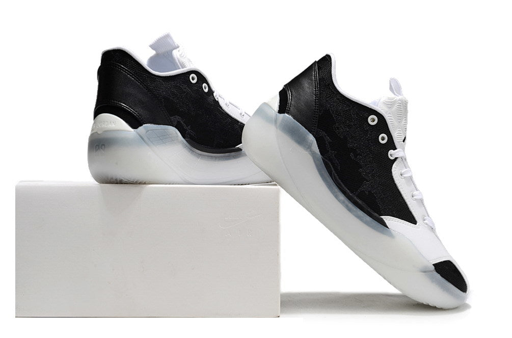 Black and white Jordan Luka 39 shoes shown beside a shoebox