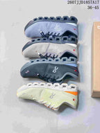 Four On Cloud X 4 color options arranged side by side, including blue-gray, gray, black, and light green.