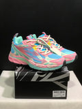 Pair of colorful Off-White Be Right Back sneakers displayed on a branded box, with the box label showing size 41.