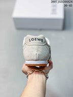 Rear view of the sneaker showing the suede-textured heel and LOEWE branding.